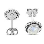 Medium Oval Rainbow Moonstone Stud Silver Earrings, e335